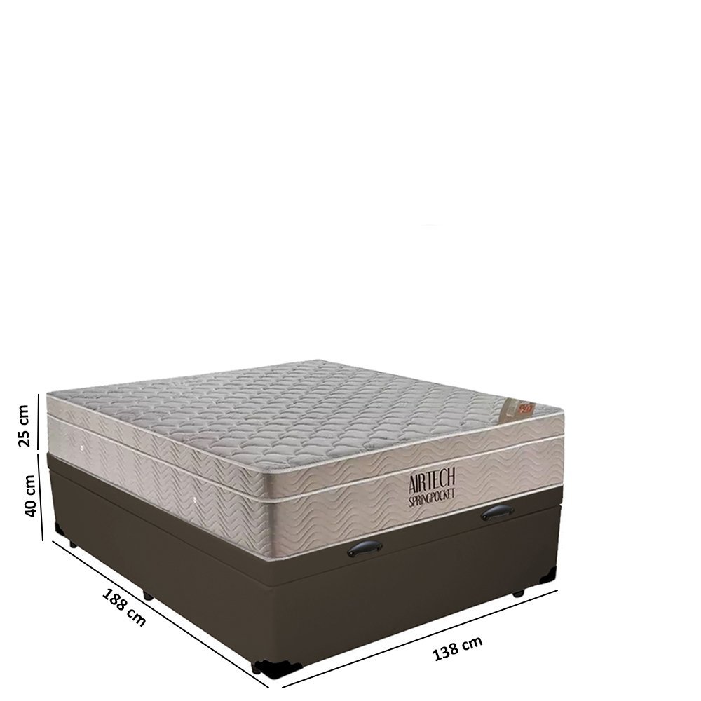 Cama Box Baú Casal Sintético + Colchão Ortobom Airtech Molas Ensacadas 138x188x65 Marrom - 3