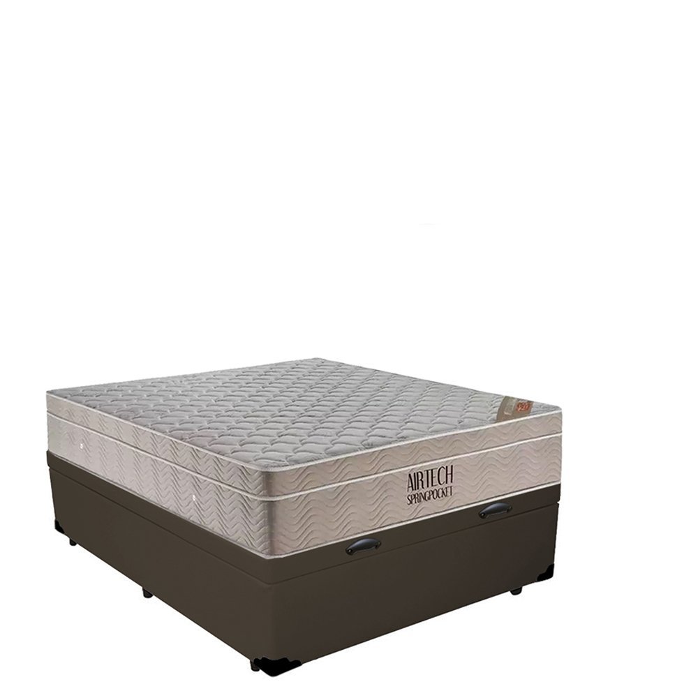 Cama Box Baú Casal Sintético + Colchão Ortobom Airtech Molas Ensacadas 138x188x65 Marrom - 5