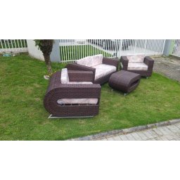Conjunto de Sofá Fibra Sintética Begônia - 1 Sofá 2L + 2 Poltronas + 1 Mesa Centro - Tecido Saquarem - 2
