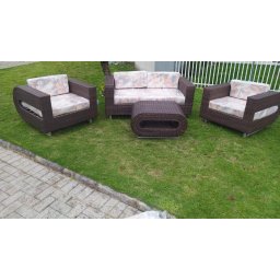 Conjunto de Sofá Fibra Sintética Begônia - 1 Sofá 2L + 2 Poltronas + 1 Mesa Centro - Tecido Saquarem - 1
