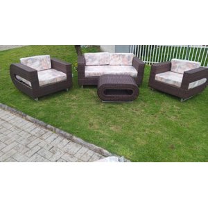 Conjunto de Sofá Fibra Sintética Begônia - 1 Sofá 2L + 2 Poltronas + 1 Mesa Centro - Tecido Saquarem