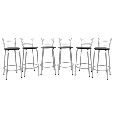 Kit 6 Banquetas para Balcão Flórida Prata 60cm Cozinha Gourmet Bistrô Bancada Piscina Área de Lazer