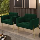 Ver imagem 2 de Poltrona Sala Estar Pé Ferro Dourado Kit 2 Elisa Bouclê Verde D03 - D'Rossi