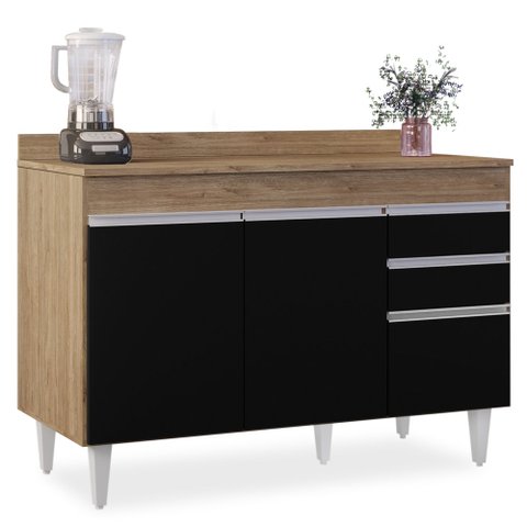Balcão Gabinete para pia com Tampo 120cm Michigan Cast/Preto - Lumil Lumil Móveis