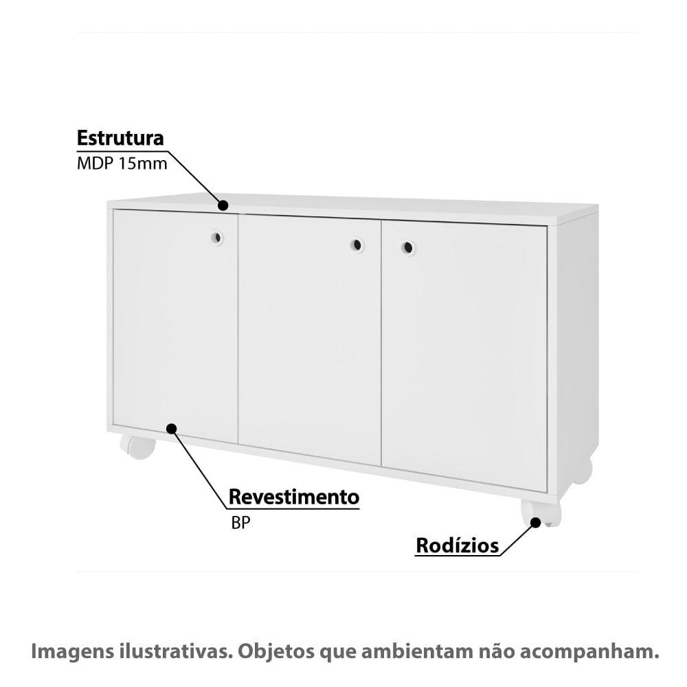 Armário Infantil com 3 Portas e Rodízios - Branco - 2