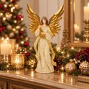 Ver imagem 3 de Escultura Natalina Anjo Celestial com Harpa e Asas Douradas a: 45cm L: 20cm C: 15cm