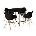Ver imagem 2 de Mesa Jantar Industrial Preta 110cm Redonda Base V 4 Poltronas Eames Eiffel Daw Pretas Base Dourado