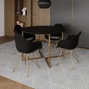 Ver imagem 1 de Mesa Jantar Industrial Preta 110cm Redonda Base V 4 Poltronas Eames Eiffel Daw Pretas Base Dourado