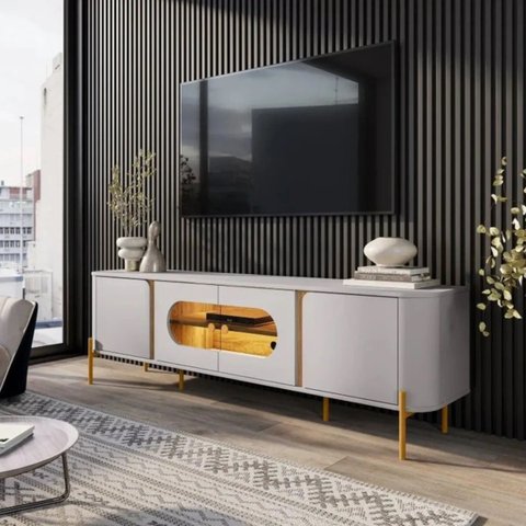 Rack Sala de Estar Led Juquehy Off White Cinamomo Bechara