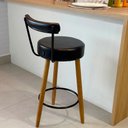 Ver imagem 2 de Kit 2 Banquetas Altas 80 Cm Estofada Corino Preto com Encosto Retrô P/ Cozinha Área Gourmet Bancada