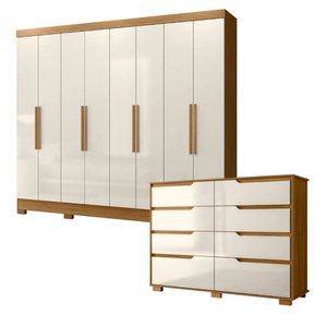 Conjunto Guarda Roupa e Cômoda Moval 2 Peças 8 Portas 8 Gavetas
