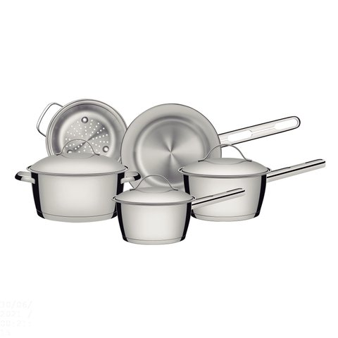 Jogo de Panelas Tramontina Allegra em Aço Inox com Fundo Triplo e Tampas de Inox 5 Peças Tramontina