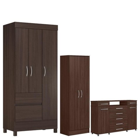 Guarda Roupa Solteiro Wind com Multiuso Golden com Cômoda London Café - Demóbile