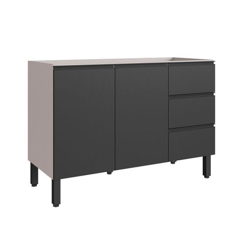 Balcão de Cozinha para Pia 120 Cm 2 Portas 3 Gavetas Quiditá Fumê/grafite