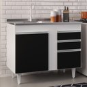 Ver imagem 2 de Balcão Gabinete com Pia Inox 100cm 2 Portas 2 Gavetas Luziania Branco-preto - Lumil