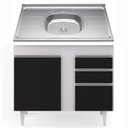 Ver imagem 1 de Balcão Gabinete com Pia Inox 100cm 2 Portas 2 Gavetas Luziania Branco-preto - Lumil