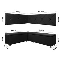 Conjunto Canto Alemão com Bau para Bar Lanchonete Preto 125x160cm Sofa Store - 6
