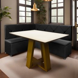 Conjunto Canto Alemão com Bau para Bar Lanchonete Preto 125x160cm Sofa Store - 1
