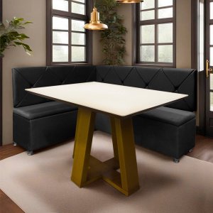 Conjunto Canto Alemão com Bau para Bar Lanchonete Preto 125x160cm Sofa Store