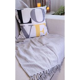 Manta Xale para sofá e cama 1,50x2,20m CINZA CLARO tear protetora artesanal decorativa - 5