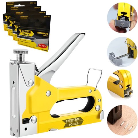 Grampeador Manual Profissional Tapeceiro Madeira Pressão + 4000 Grampos 14mm