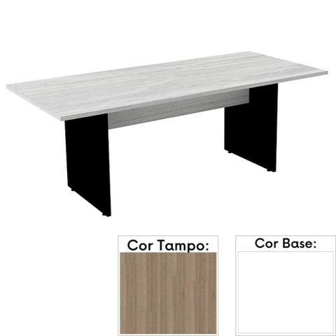 Mesa de Reunião Retangular 200x90cm Pé Painel Pe25 em MDP Cor Noce Naturalle e Base Branca