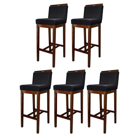 Kit 5 Banquetas Alta para Bancada Gourmet Líbia Madeira Capuccino Suede Preto CCS
