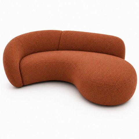 Sofá Zah 240 cm 4 Lugares Luxo Orgânico Curvo Bouclé Premium:Bouclé Terra Cota