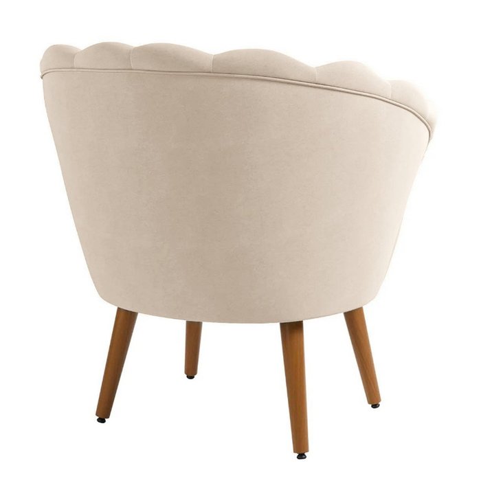 Poltrona Pétala Veludo Bege Pés Palito Bege