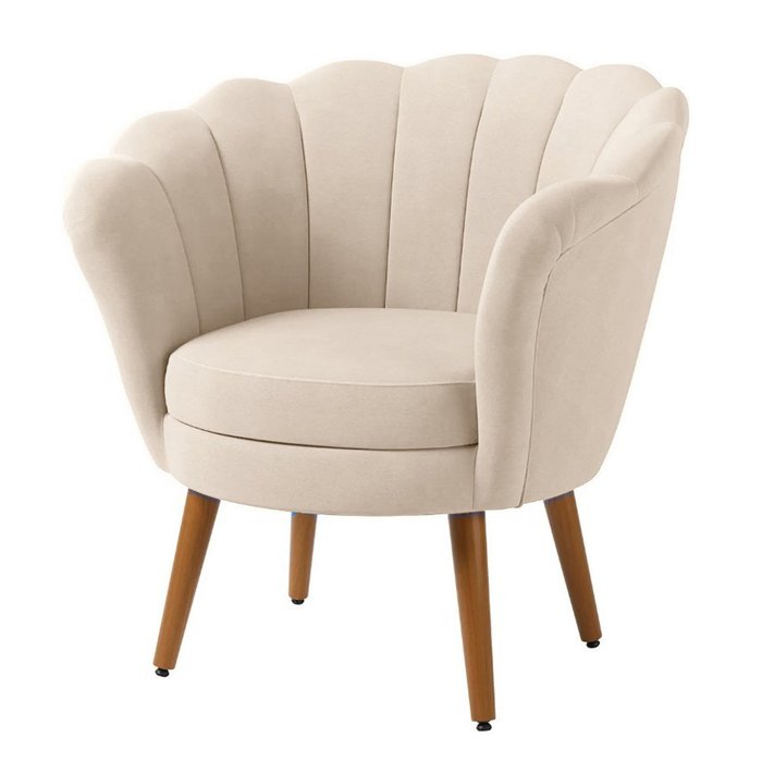 Poltrona Pétala Veludo Bege Pés Palito Bege