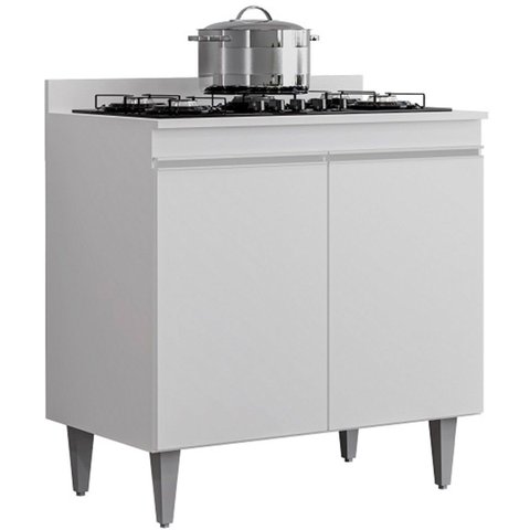 Balcão para Cozinha 80 Cm com Tampo 2 Portas Elena Branco