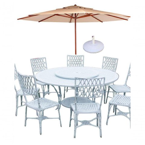 Conjunto Mesa Giratoria 8 Cadeiras Aluminio Piscina Jardim Bege