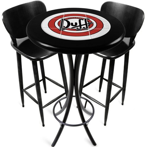Cj Mesa Madeira Azulejo 60cm - Bistrô Fixa 98cm + 2 Banquetas 73 - Preta - Duff