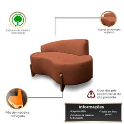 Sofá Orgânico 145cm Decorativo Curvo Pé de Madeira 2 Lugares Feijão Forma Orgânica Linho - 2