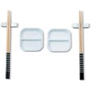 Ver imagem 1 de Kit Sushi 2 Pessoas 6 Pçs Hashi Japonês Madeira Molheiras Cerâmica e Apoios de Hashi Nankin Haus