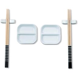 Kit Sushi 2 Pessoas 6 Pçs Hashi Japonês Madeira Molheiras Cerâmica e Apoios de Hashi Nankin Haus - 1