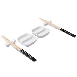 Kit Sushi 2 Pessoas 6 Pçs Hashi Japonês Madeira Molheiras Cerâmica e Apoios de Hashi Nankin Haus - 4