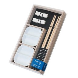 Kit Sushi 2 Pessoas 6 Pçs Hashi Japonês Madeira Molheiras Cerâmica e Apoios de Hashi Nankin Haus - 6