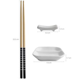 Kit Sushi 2 Pessoas 6 Pçs Hashi Japonês Madeira Molheiras Cerâmica e Apoios de Hashi Nankin Haus - 3