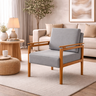 Poltrona Decorativa Pés de Madeira Maciça Yasmin Linho Cinza - 3