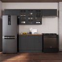 Ver imagem 1 de Cozinha Modulada 4 Peças 1 Balcão com Tampo 3 Aéreos 100% MDF com Vidro e Rodapé Bari