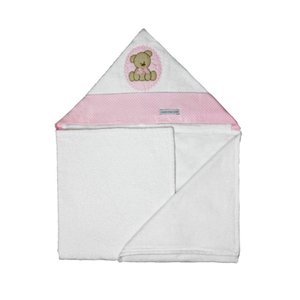 Toalha de Banho Aveludada Urso Bolacha Rosa