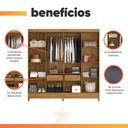 Ver imagem 5 de Guarda Roupas Casal 8 Portas 2 Gavetas Marajó Moval