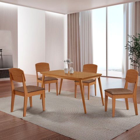 Mesa de Jantar Copper 120cm Tampo Canto Copo Mdf com 4 Cadeiras Copper Moderna Mobília