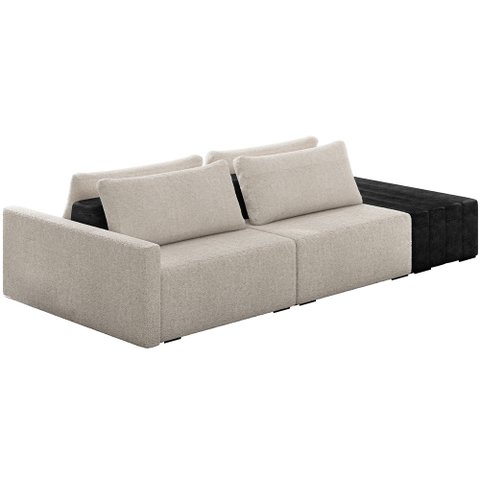 Sofá Ilha Modular para Sala 252cm com Puff Dublin K01 Bouclê Creme e Sintético Preto - Lyam Decor