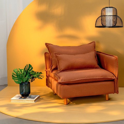 Sofá Modular Braço Lateral com Pé Madeira Sôma CabeCasa MadeiraOriginals Marrom Mocha Mousse