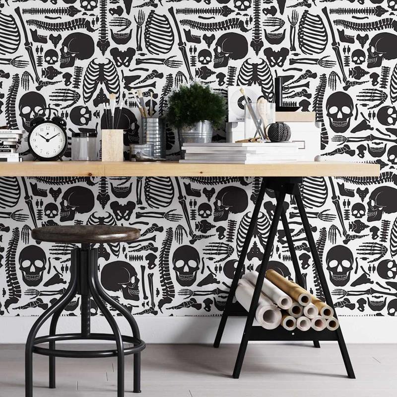 Papel de Parede Adesivo Esqueleto em Preto e Branco N05092 Rolo de 0,58x3,00 - 1