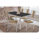 Ver imagem 1 de Sala de Jantar Completa Elba Tampo Madeirado C/ Vidro 160cm e 6 Cadeiras Lisboa Cromada/preto -