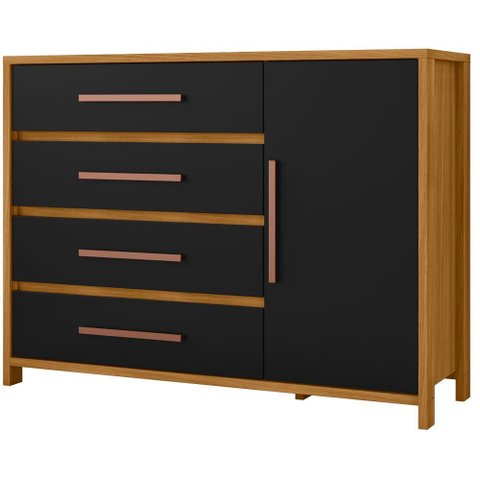 Cômoda Sapateira Paris 1 Porta 4 Gavetas Carvalho Americano Preto - Incorplac