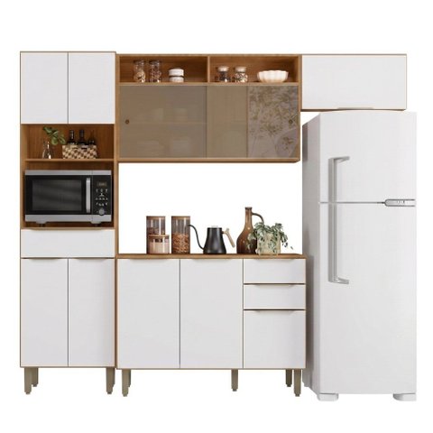 Armário de Cozinha Completa 10 Portas 3 Gavetas 100% MDF Reflecta Clara